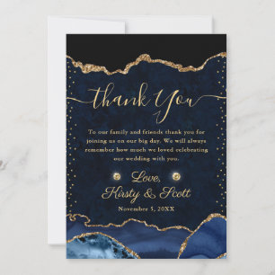 Blaue und goldene falsche Glitter-Achat-Hochzeit Dankeskarte
