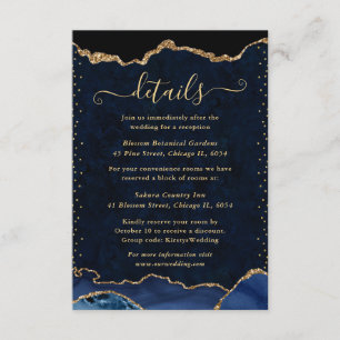 Blaue und goldene falsche Glitter-Achat-Hochzeitsd Begleitkarte