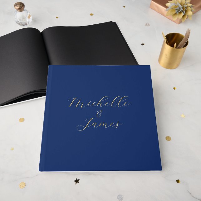Blaue und goldene Farben Professioneller moderner  Gästebuch (Vorderseite offen)