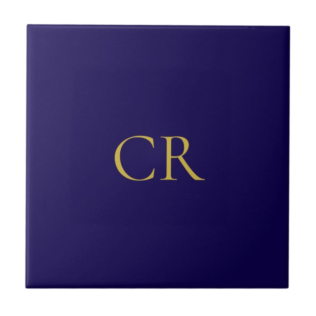 Blaue und goldene Farbmonogramm moderne Minimalist Fliese (Vorderseite)