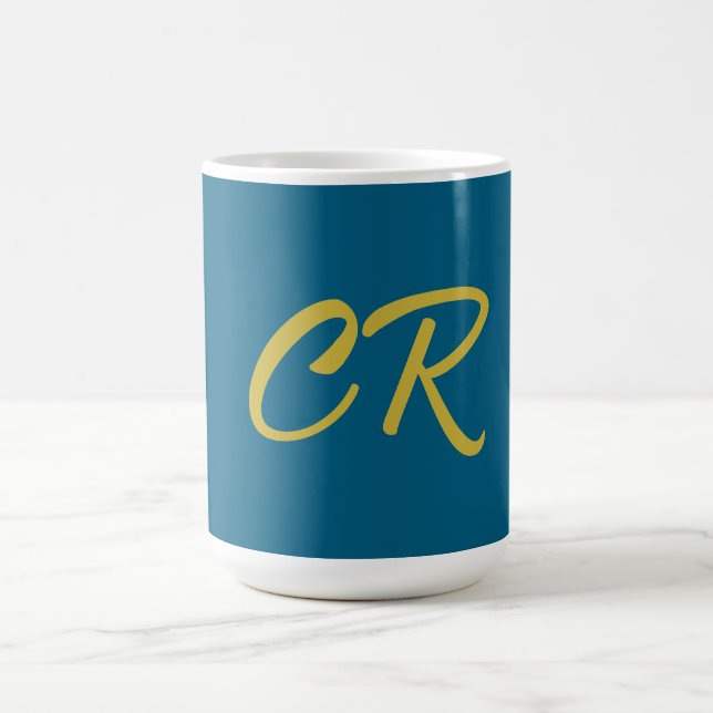 Blaue und goldene Farbmonogramm moderne Minimalist Kaffeetasse (Mittel)