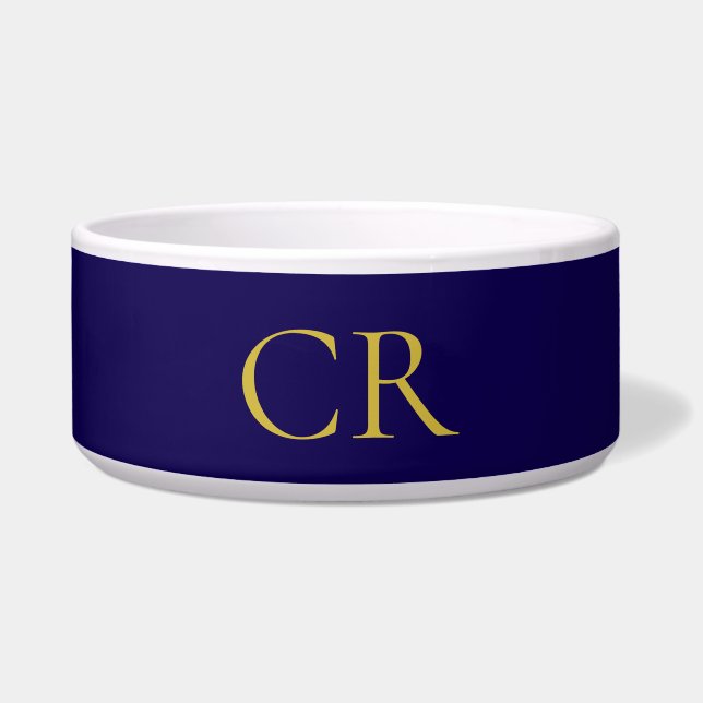 Blaue und goldene Farbmonogramm-Moderne Minimalist Napf (Vorderseite)