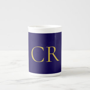 Blaue und goldene Farbmonogramm Moderne Minimalist Prozellantasse