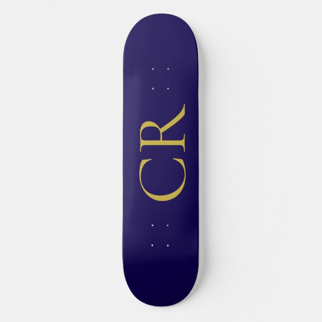 Blaue und goldene Farbmonogramm-Moderne Minimalist Skateboard (Vorderseite)