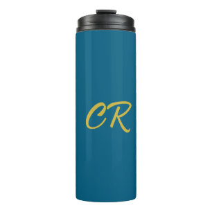 Blaue und goldene Farbmonogramm Moderne Minimalist Thermosbecher
