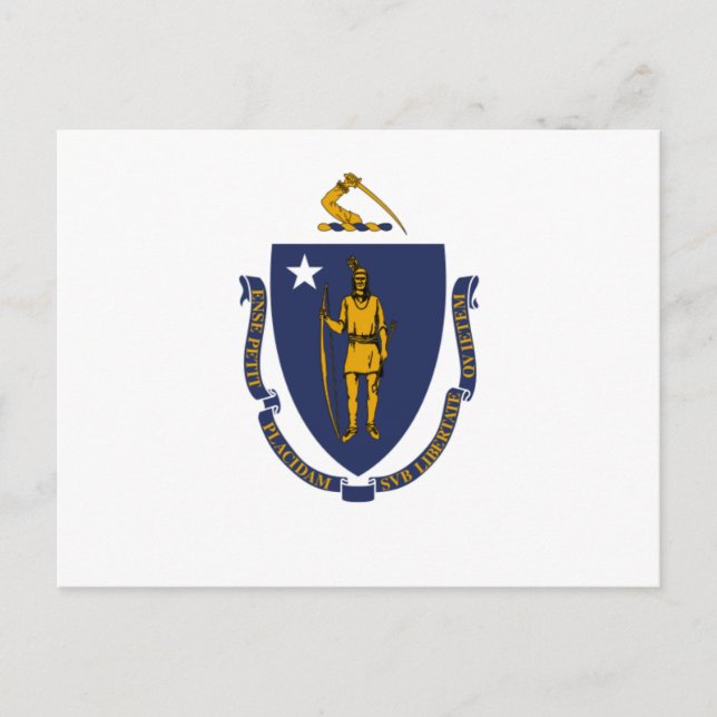 Blaue und goldene Flagge von Massachusetts Postkarte (Vorderseite)