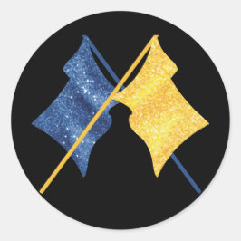 Blaue und goldene Flaggen Runder Aufkleber