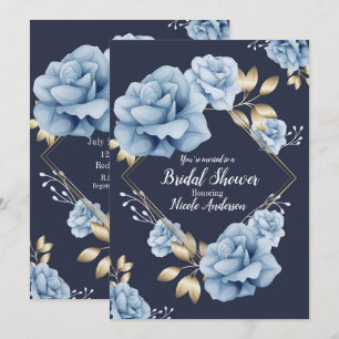 Blaue und goldene florale botanische Brautparty Einladung