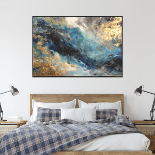 Blaue und goldene flüssige abstrakte Kunst Leinwanddruck