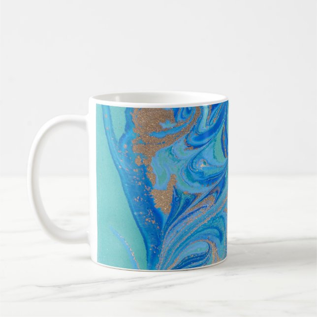 Blaue und goldene flüssige Textur Kaffeetasse (Links)