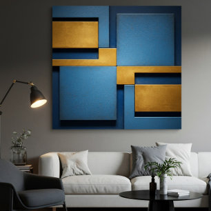 Blaue und goldene geometrische abstrakte Luxus Poster
