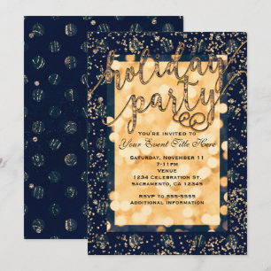Blaue und goldene Glamour-Punkte-Feiertags-Party-E Einladung