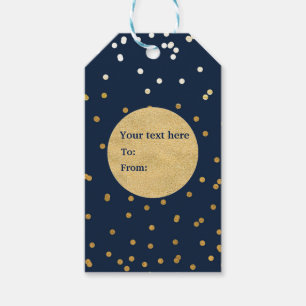 Blaue und goldene glänzende Konfetti-Punkte chic m Geschenkanhänger