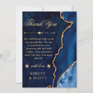 Blaue und goldene Glitter-Achat- und Marmor-Hochze Dankeskarte