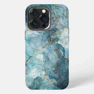 Blaue und goldene Glitter-Marmor-Optik iPhone 13 Pro Hülle