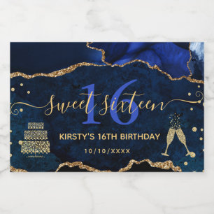 Blaue und goldene glitzernde Achat-Murmel Sweet 16