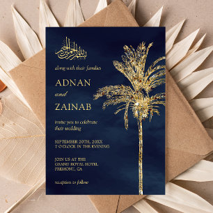 Blaue und goldene glitzernde Dattelpalme muslimisc Einladung