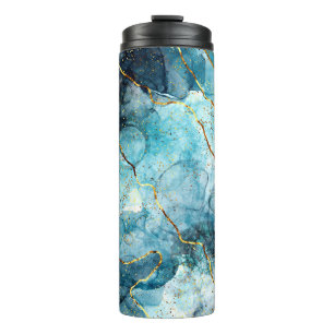 Blaue und goldene glitzernde Marmor Thermosbecher