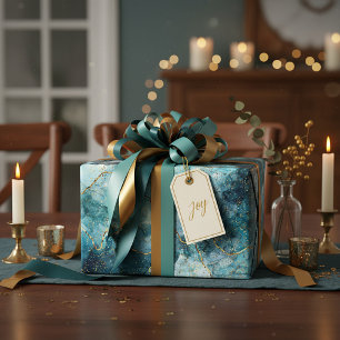 Blaue und goldene glitzernde Marmoroptik Geschenkpapier