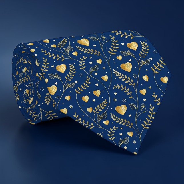 Blaue und goldene Herz-Muster-Halsbinden Krawatte (Von Creator hochgeladen)
