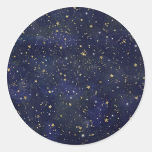 Blaue und goldene himmlische Sterne whimsvolles Aq Runder Aufkleber