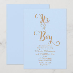 Blaue und goldene „It's A Boy“-Babyparty-Einladung Einladung