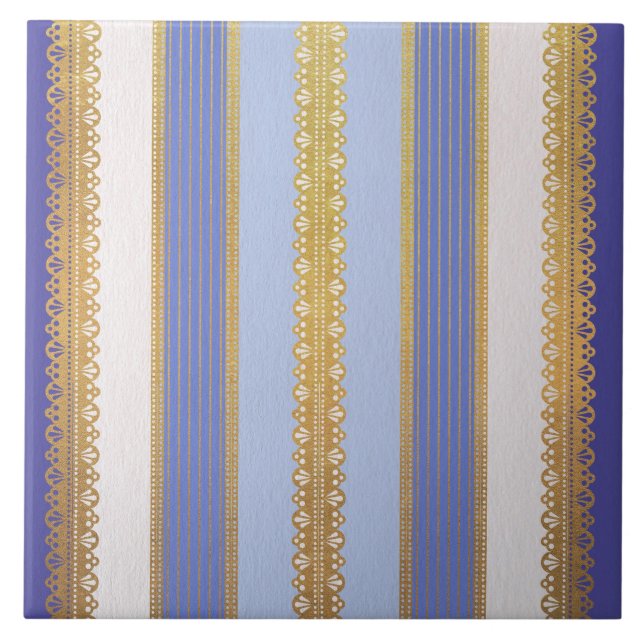 Blaue und goldene Keramikfliese (Vorderseite)