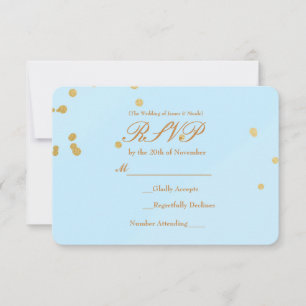 Blaue und goldene Konfetti-RSVP-Karte Einladung