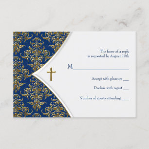 Blaue und goldene Kreuz-Taufe RSVP Karte
