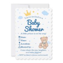 Blaue und goldene Kronen-Baby-Shower-Einladung für