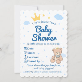 Blaue und goldene Kronen-Baby-Shower-Einladung für Einladung