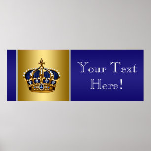 Blaue und goldene Kronenprinz-Baby-Shower-Flagge Poster