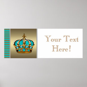Blaue und goldene Kronenprinz-Baby-Shower-Flagge Poster