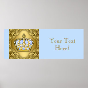 Blaue und goldene Kronenprinz-Baby-Shower-Flagge Poster