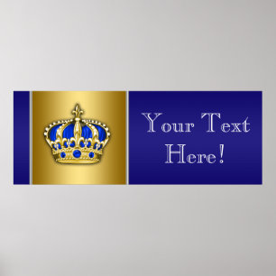Blaue und goldene Kronenprinz-Baby-Shower-Flagge Poster