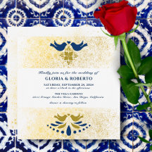 Blaue und goldene Liebesvögel Mexican Wedding Squa