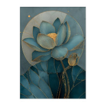 Blaue und goldene Lotusblume geometrische Linienku