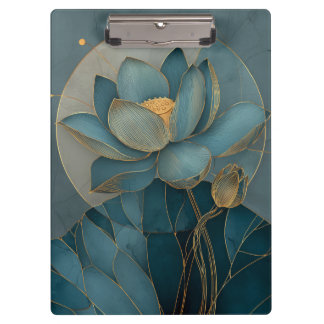 Blaue und goldene Lotusblume geometrische Linienku Klemmbrett