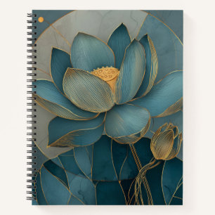 Blaue und goldene Lotusblume geometrische Linienku Notizbuch