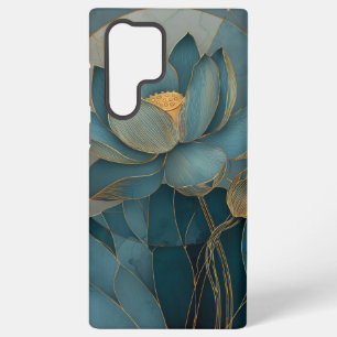 Blaue und goldene Lotusblume geometrische Linienku Samsung Galaxy Hülle