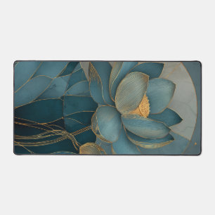 Blaue und goldene Lotusblume geometrische Linienku Schreibtischunterlage