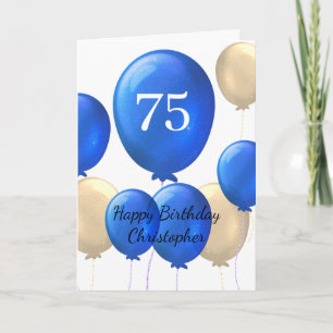 Blaue und goldene Luftballons 75. Geburtstag Karte