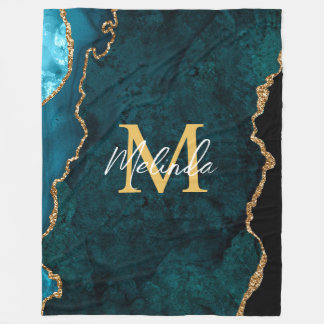 Blaue und goldene Marmor-Achat-Decke Fleecedecke