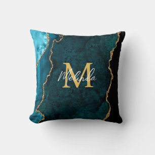 Blaue und goldene Marmor-Achat-Kissen Kissen