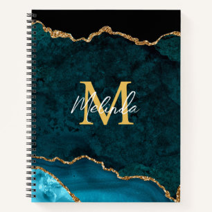 Blaue und goldene Marmor-Achat Notizbuch