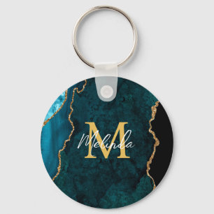Blaue und goldene Marmor-Achat Schlüsselanhänger