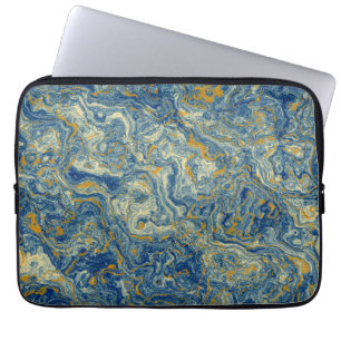 Blaue und goldene Marmor Laptopschutzhülle