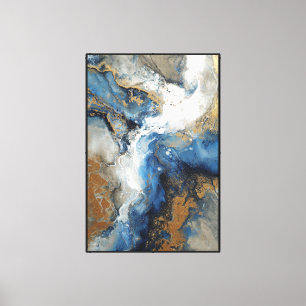 Blaue und goldene marmorierte Drift-Abstraktion Leinwanddruck