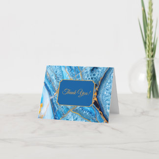 Blaue und goldene Marmorierung Dankeskarte
