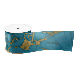 Blaue und goldene Marmorierung Satinband
